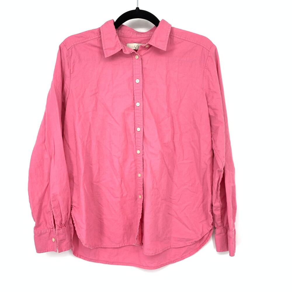 Loft Long Sleeve Button Front Collared Shirt Womens Size Medium Bubblegum Pink